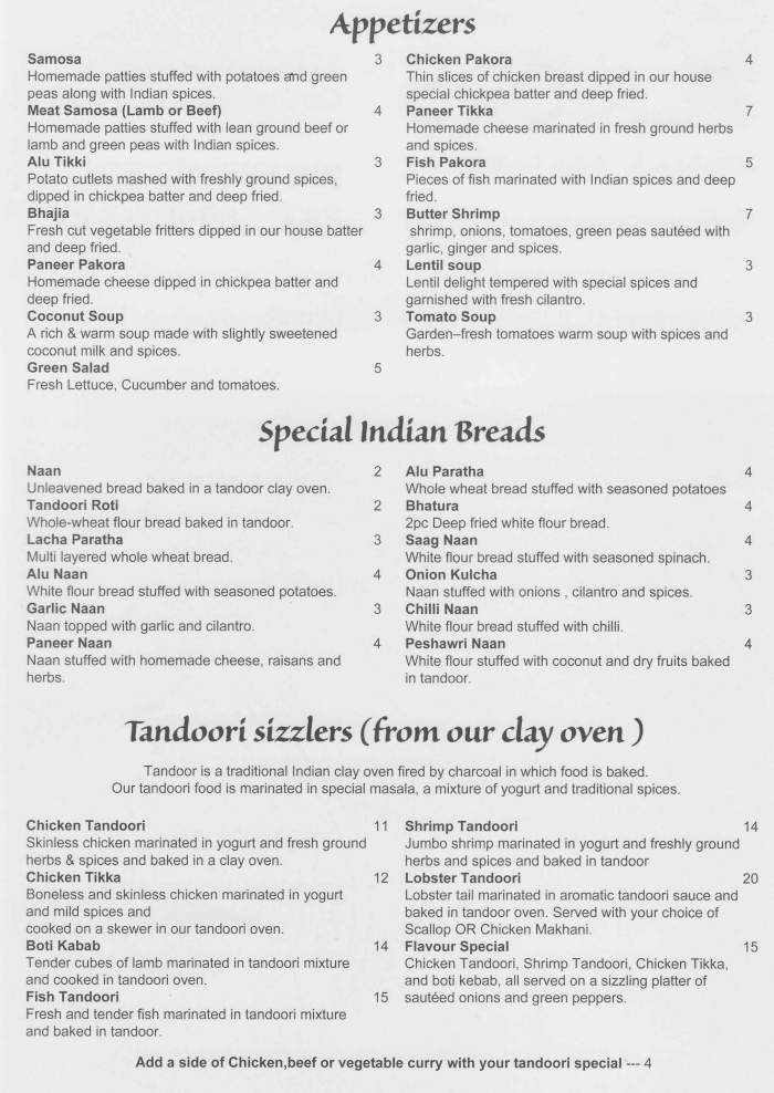 Flavors Indian's Menu, in Canandaigua, NY